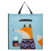 Borsa Shopper azzurra e nera grande in TNT con grafica volpe