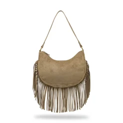 Borsa taupe effetto scamosciato Donna con frange Lora Ferres