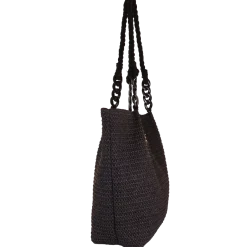 Borsa tote bag mare nera da Donna effetto paglia Camomilla Milano