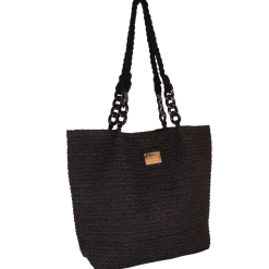 Borsa tote bag mare nera da Donna effetto paglia Camomilla Milano