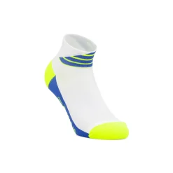 Calzini sportivi bassi da Uomo bianchi e blu con dettagli fluo GymRun