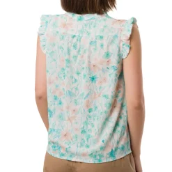 Camicia smanicata bianca da Donna con fantasia floreale e rouches Swish Jeans