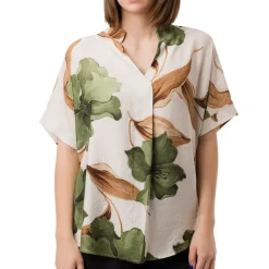 Camicia Verde da Donna con collo alla Coreana e fantasia floreale Swish Jeans
