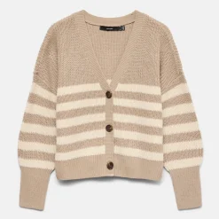 Cardigan da Donna beigee bianco a righe con scollo a V Vero Moda