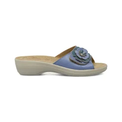 Ciabatte a fascia Azzurre da Donna in pelle con fiore Fly Flot