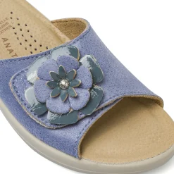 Ciabatte a fascia Azzurre da Donna in pelle con fiore Fly Flot