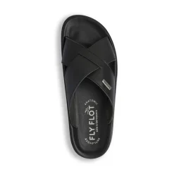 Ciabatte a fascia incrociata Uomo nere con soletta in pelle Fly Flot