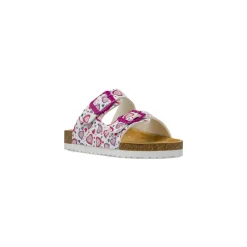 Ciabatte bianche Bambina con cuori e fibbie fucsia Le scarpe di Alice