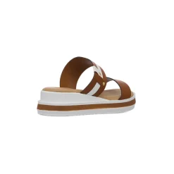 Ciabatte con zeppa comfort bicolore cuoio e bianco da Donna P Soft