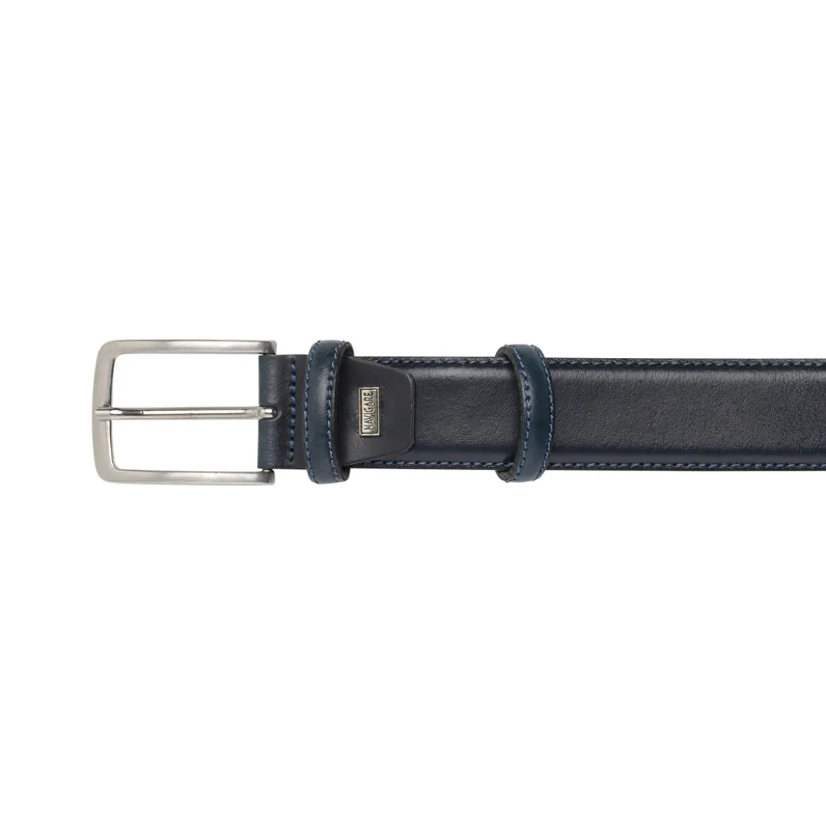 Cintura da Uomo Blu in Pelle con Fibbia in Metallo Navigare