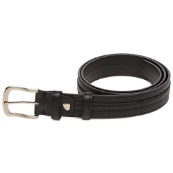 Cintura da Uomo Nera con Cuciture Decorative e Fibbia in Metallo Americanino