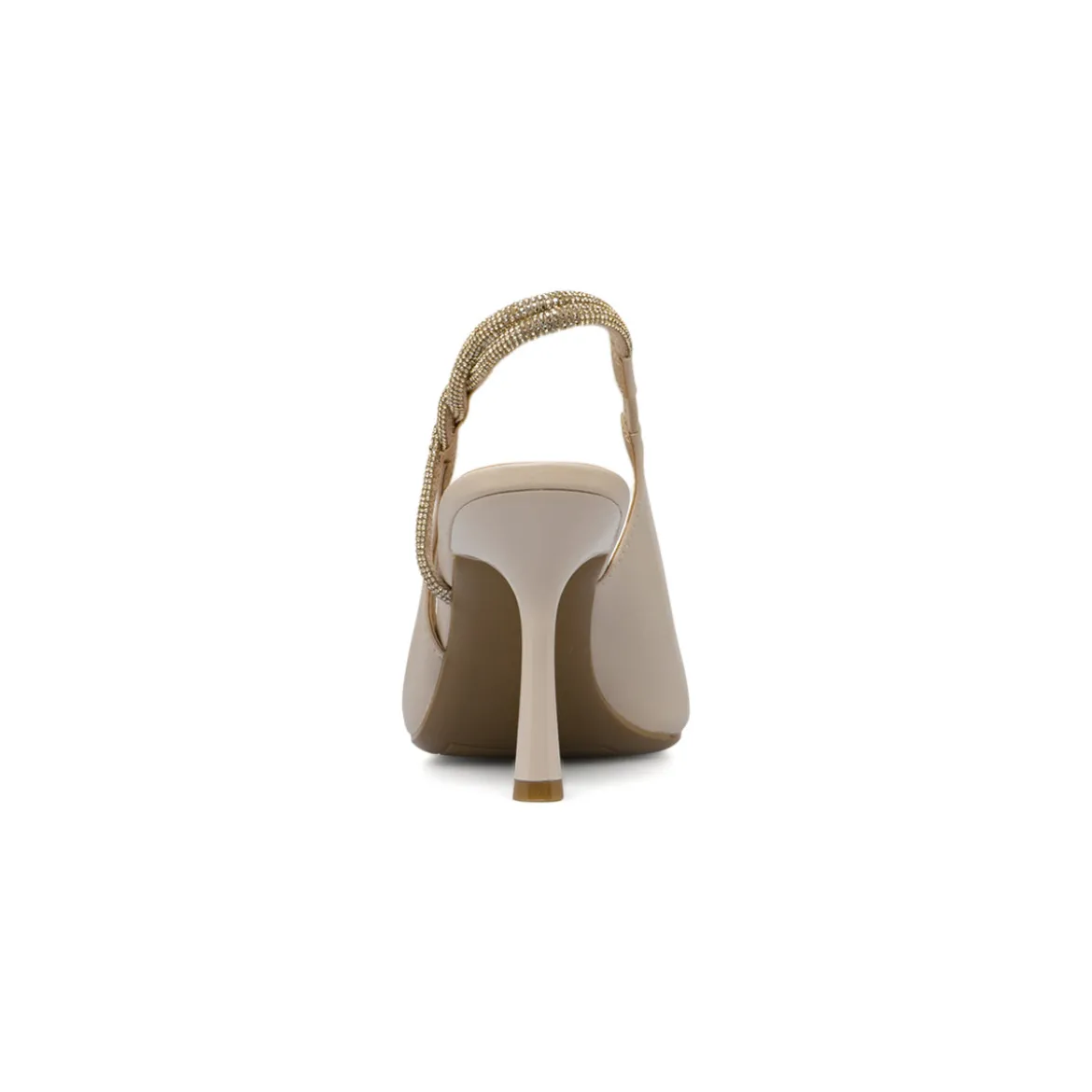 Décolleté beige da donna con tacco rocchetto 9 cm e strass dorati Lora Ferres
