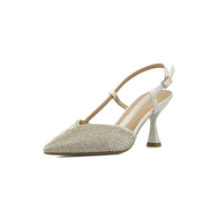 Décolleté slingback da donna bianche con strass e tacco 7,5 Lora Ferres