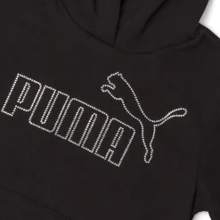 Felpa Bambina con cappuccio nera e logo frontale in strass Puma