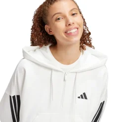 Felpa bianca da Donna con cappuccio e mezza zip adidas Essentials