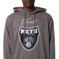 Felpa con cappuccio Grigia da Uomo con tasche e stampa Brooklyn Nets NBA