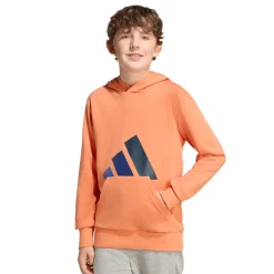 Felpa da bambino arancione con cappuccio e grande logo blu adidas