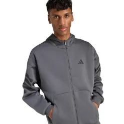 Felpa sportiva da uomo grigio con zip e le iconiche 3-Stripes adidas