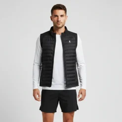 Gilet da running Uomo nero GymRun imbottito con cerniera