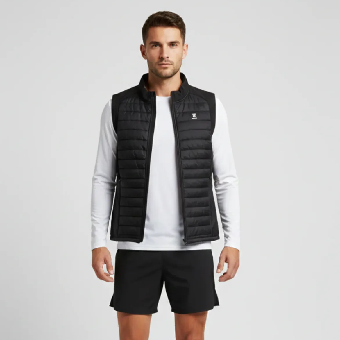 Gilet da running Uomo nero GymRun imbottito con cerniera