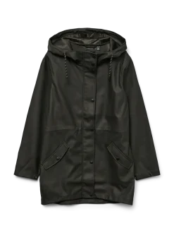Impermeabile Nero Donna con cappuccio e coulisse in vita Vero Moda