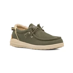 Mocassini d Uomo in tessuto verde militare con soletta in pelle Lumberjack