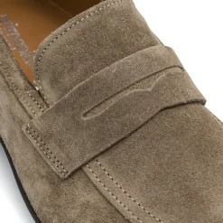 Mocassini loafer da Uomo taupe in pelle effetto scamosciato Primopiano