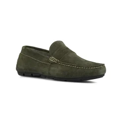 Mocassini loafer verdi da Uomo in pelle effetto scamosciato Primopiano