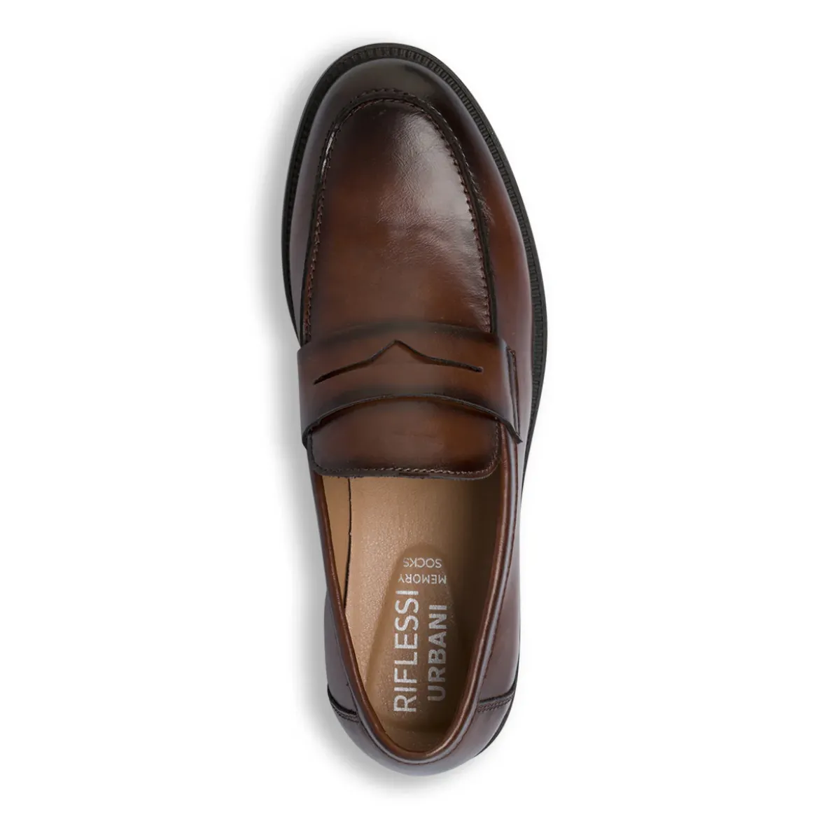 Mocassini Penny Loafer da uomo marroni con cuciture a vista Riflessi Urbani