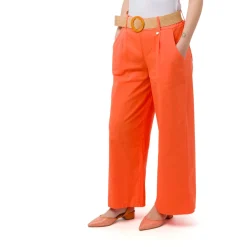 Pantaloni arancioni da Donna in cotone con cintura effetto rafia Swish Jeans