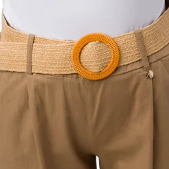 Pantaloni beige da Donna in cotone con cintura effetto rafia Swish Jeans