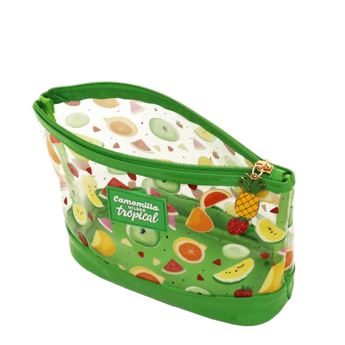 Pochette trasparente verde con stampa tropicale Camomilla Milano