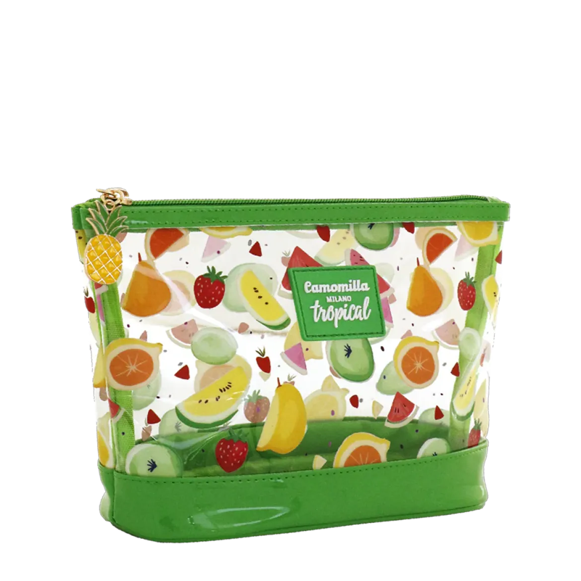 Pochette trasparente verde con stampa tropicale Camomilla Milano