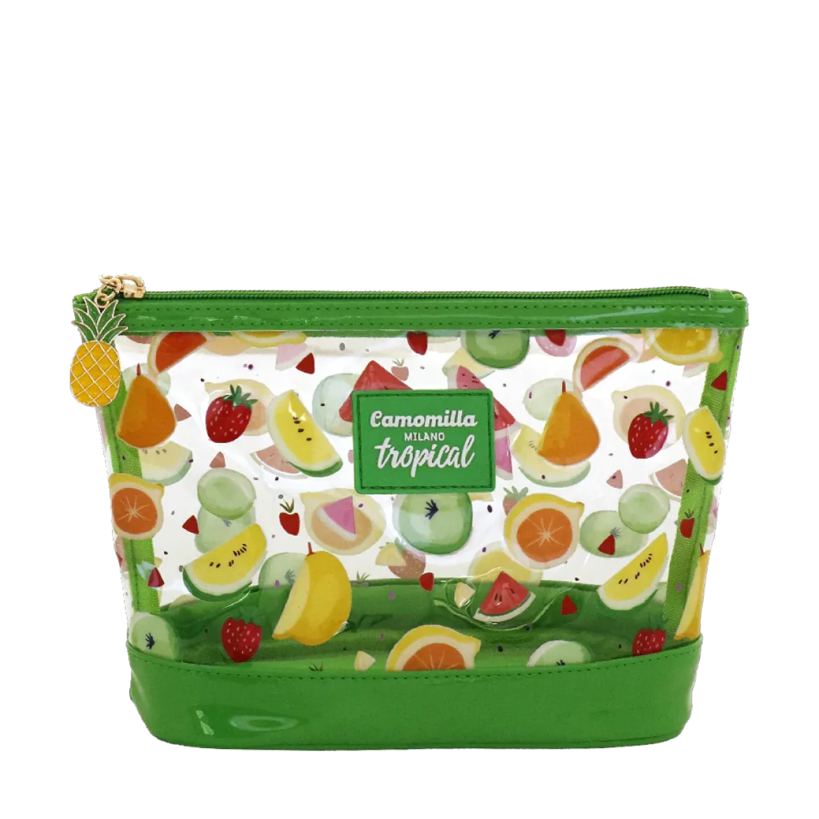 Pochette trasparente verde con stampa tropicale Camomilla Milano