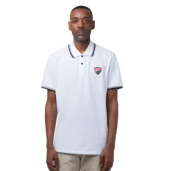Polo da uomo bianca in cotone con logo in gomma Ducati Corse