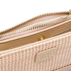 Portafoglio Beige da Donna con dettagli effetto paglia e logo Lora Ferres