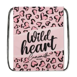 Sacca Zaino in Tessuto Rosa con Stampa Wild Heart e Laccetti Neri Camomilla Milano