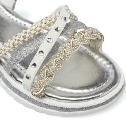 Sandali argento da Bambina con strass e fascia intrecciata Dieci Baci