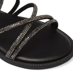 Sandali bassi eleganti da Donna neri con strass e zip Lora Ferres