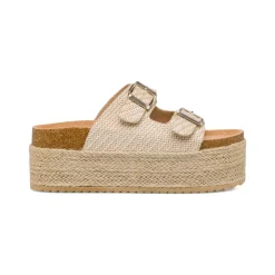Sandali Beige da Donna con doppia fibbia effetto Rafia Lora Ferres