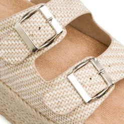 Sandali Beige da Donna con doppia fibbia effetto Rafia Lora Ferres