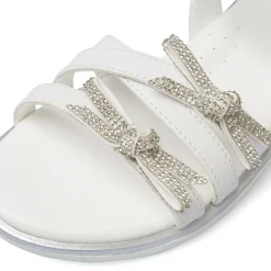 Sandali Bianchi Bambina con fiocchi di strass bordo argento Dieci Baci