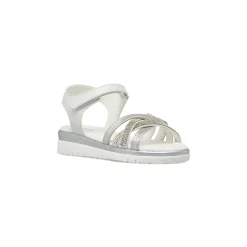 Sandali Bianchi Bambina con strass e fasce glitter argento Dieci Baci