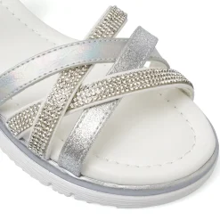 Sandali Bianchi Bambina con strass e fasce glitter argento Dieci Baci
