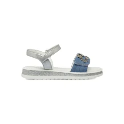Sandali Blu da Bambina effetto denim con decorazioni Dieci Baci