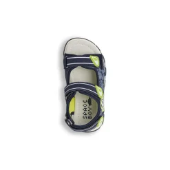 Sandali blu da Bambino con stampe giallo fluo e strappo Space Boy
