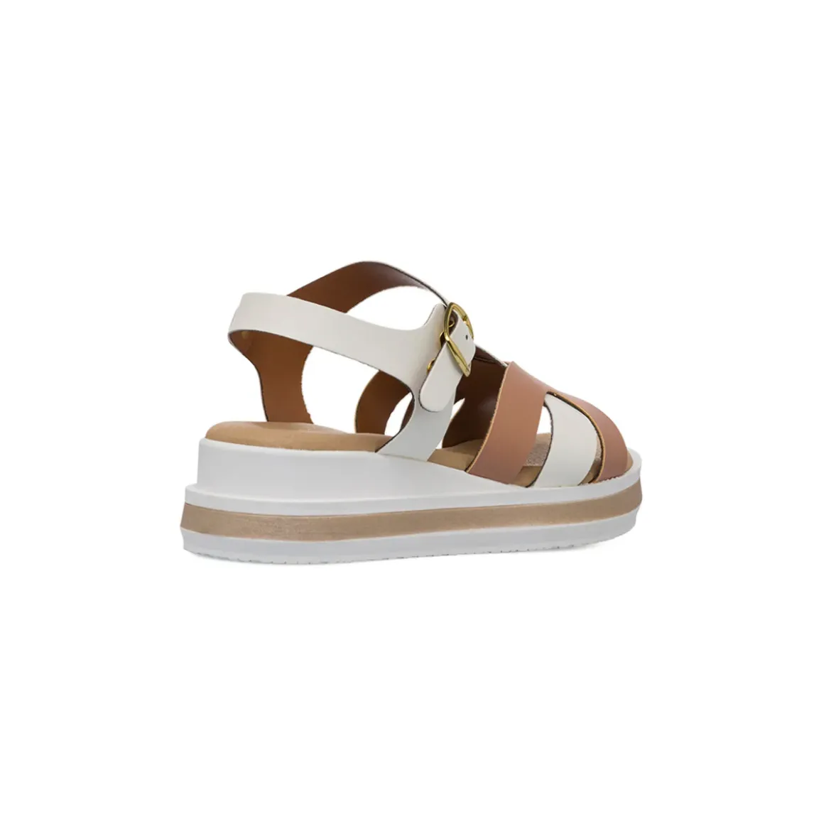Sandali comfort bicolore bianco e beige da Donna con zeppa P Soft