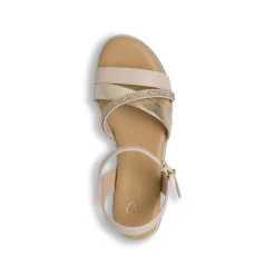 Sandali Comfort con zeppa da Donna beige e oro con strass P Soft
