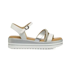 Sandali comfort da Donna argento e bianchi con zeppa e strass P Soft