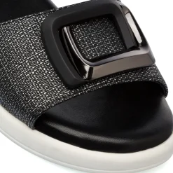 Sandali Comfort Neri da Donna con fibbia gioiello sulla tomaia P Soft
